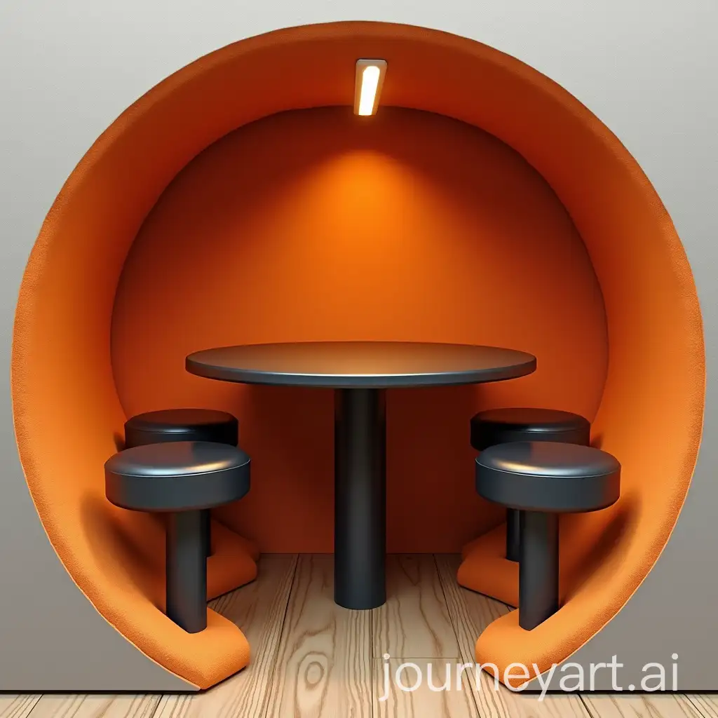 Small-Round-Meeting-Room-with-Divider-and-High-Table-in-Orange-and-Black