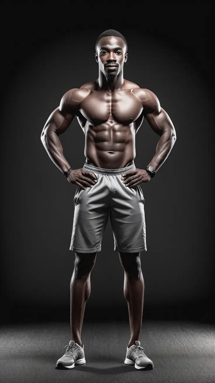 African-Male-Fitness-Instructor-Posing-in-High-Fidelity-GreyTone-Illustration