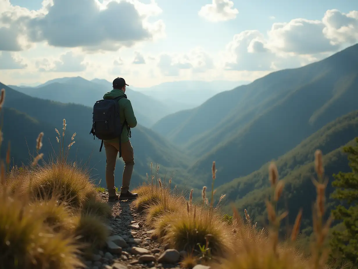 Hiker-Enjoying-Tranquil-Natural-Scenery