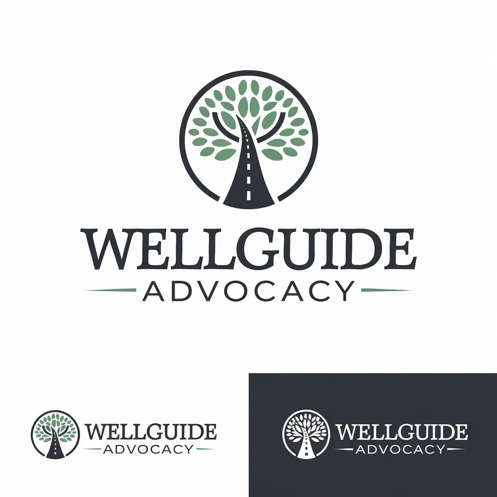 LOGO Design for WellGuide Advocacy Vector Tree Symbol with Road Branch in Formal Font