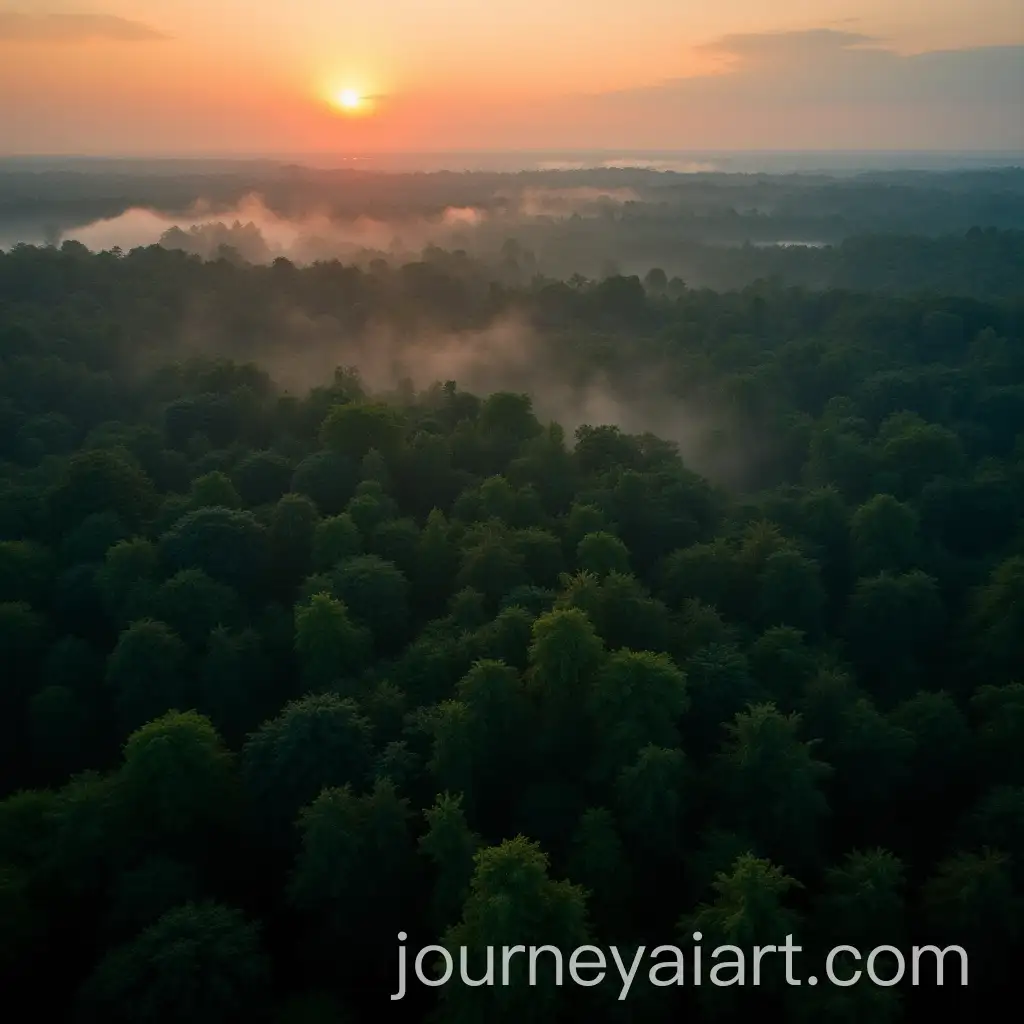 Aerial-View-of-Dense-Indian-Forest-at-Sunrise