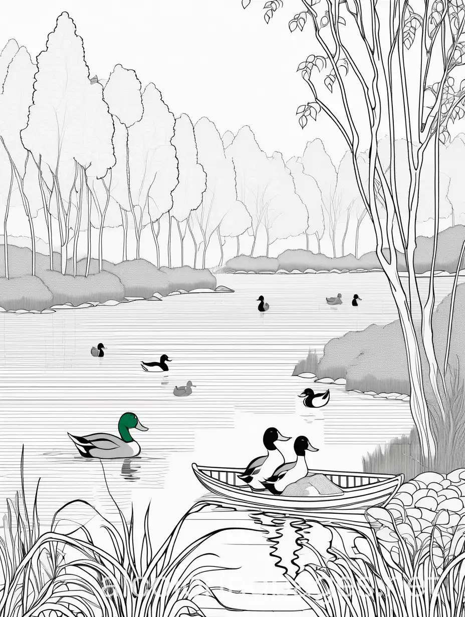 Picnic-by-the-River-Coloring-Page-with-Willow-Trees-and-Ducks