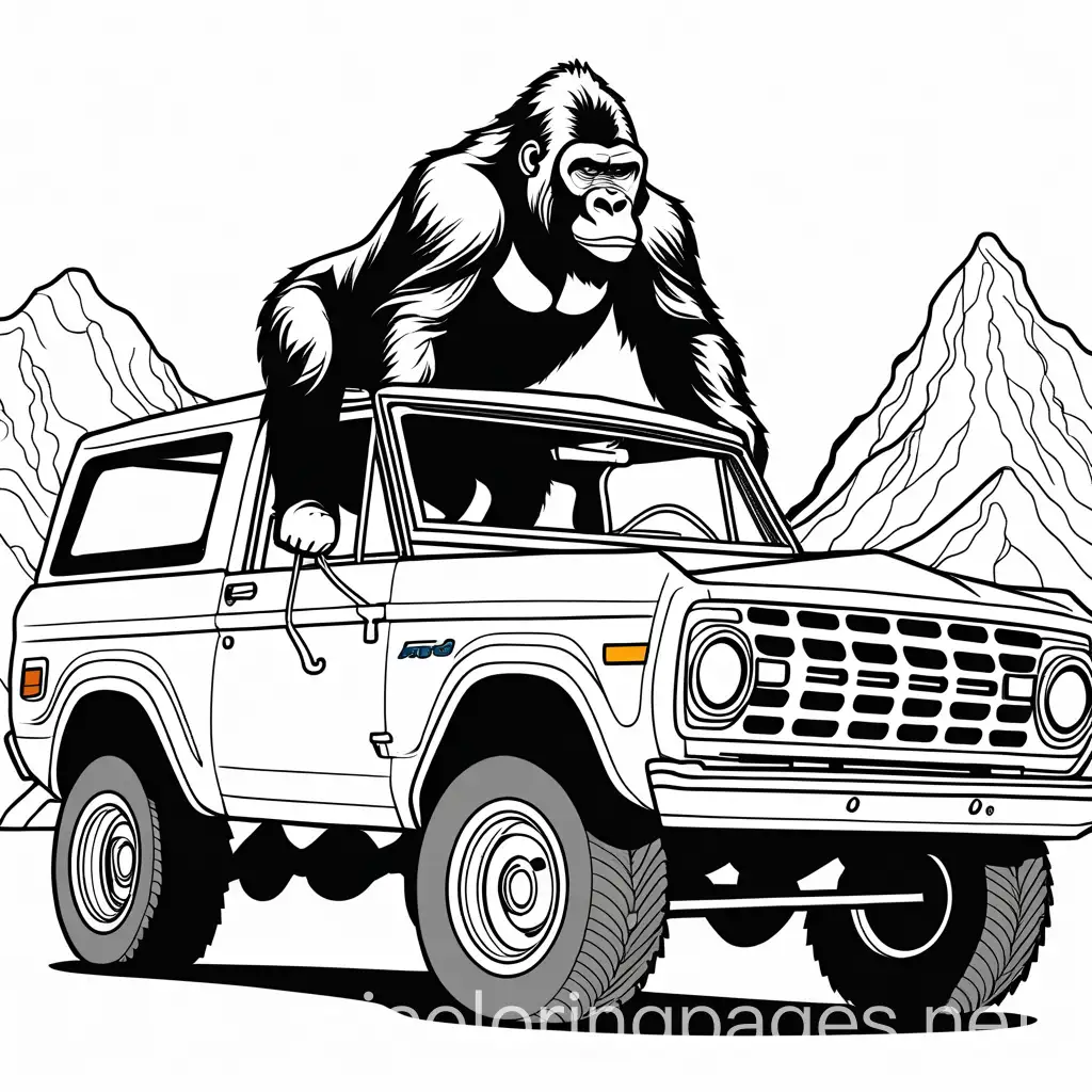 Gorilla-Exiting-Ford-Bronco-Coloring-Page