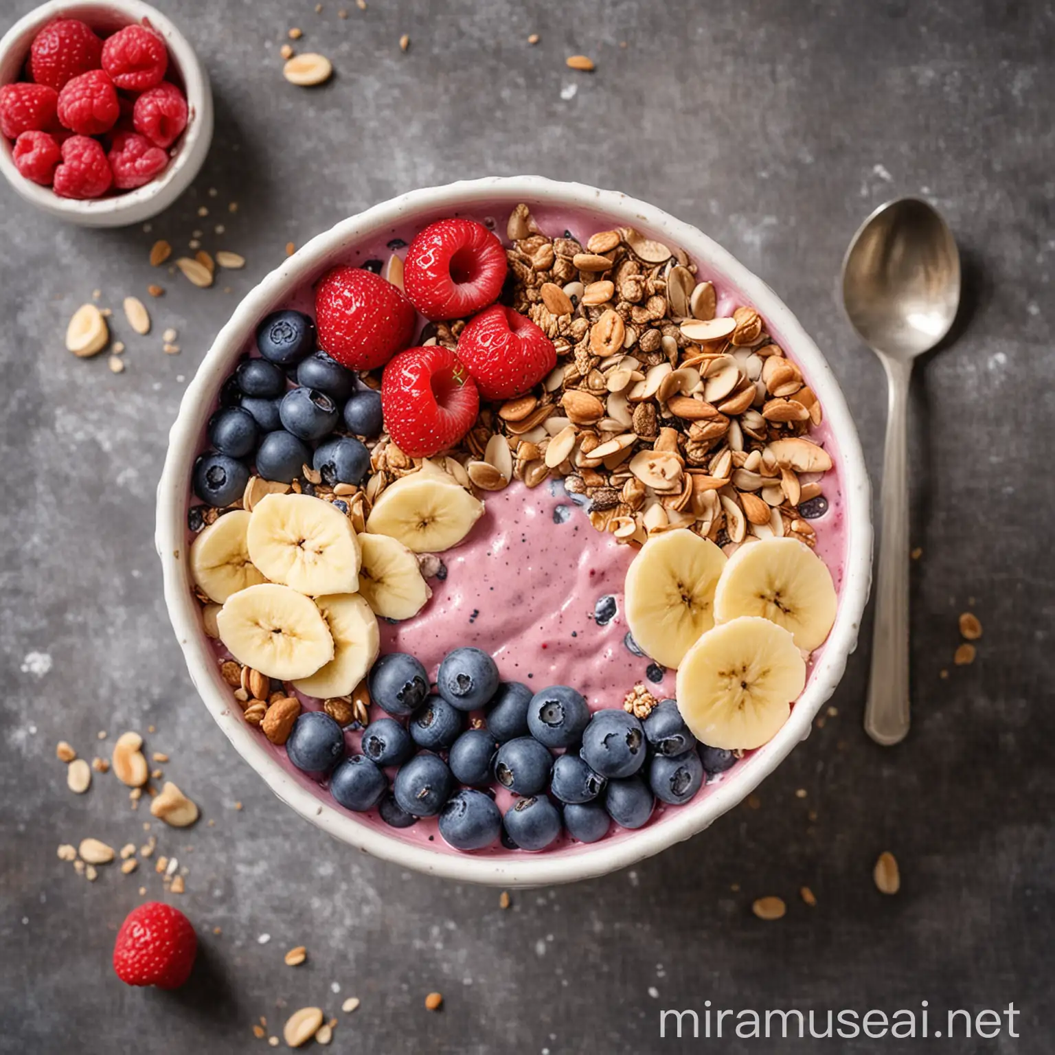 Vibrant Energizing Smoothie Bowls with Fresh Fruits and Granola