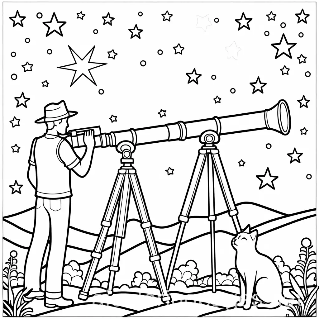 Man-and-Cat-Stargazing-Through-Telescope-Coloring-Page