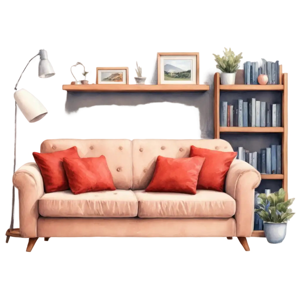 PNG-Image-of-a-Ladybug-Sitting-on-a-Cozy-Sofa-in-a-Room-with-Shelves