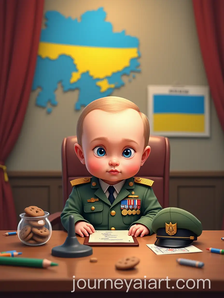 CartoonAI-Image-Prompt-Expansion-Baby-in-Russian-Generals-Uniform-in-Presidential-Conference-Room