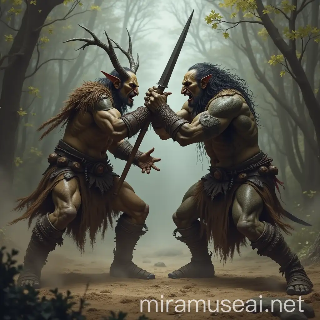 Dark Fantasy Orcish Tribal Warriors Dueling