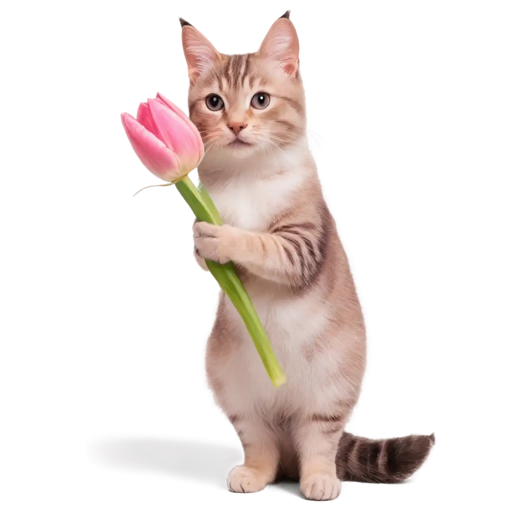 Cute-Cat-Holding-Pink-Tulip-PNG-HighQuality-Transparent-Image-for-Creative-Projects