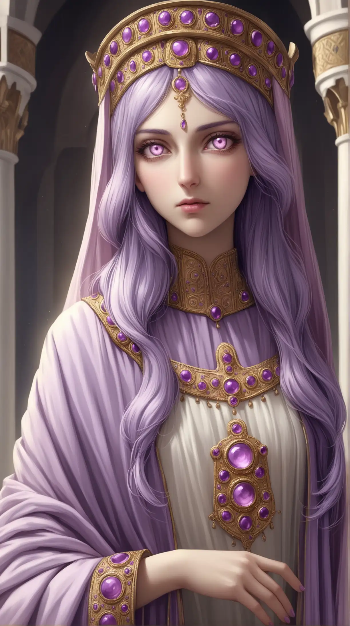 Arrogant Byzantine Era Woman in Lavender Robes with Pink Eyes