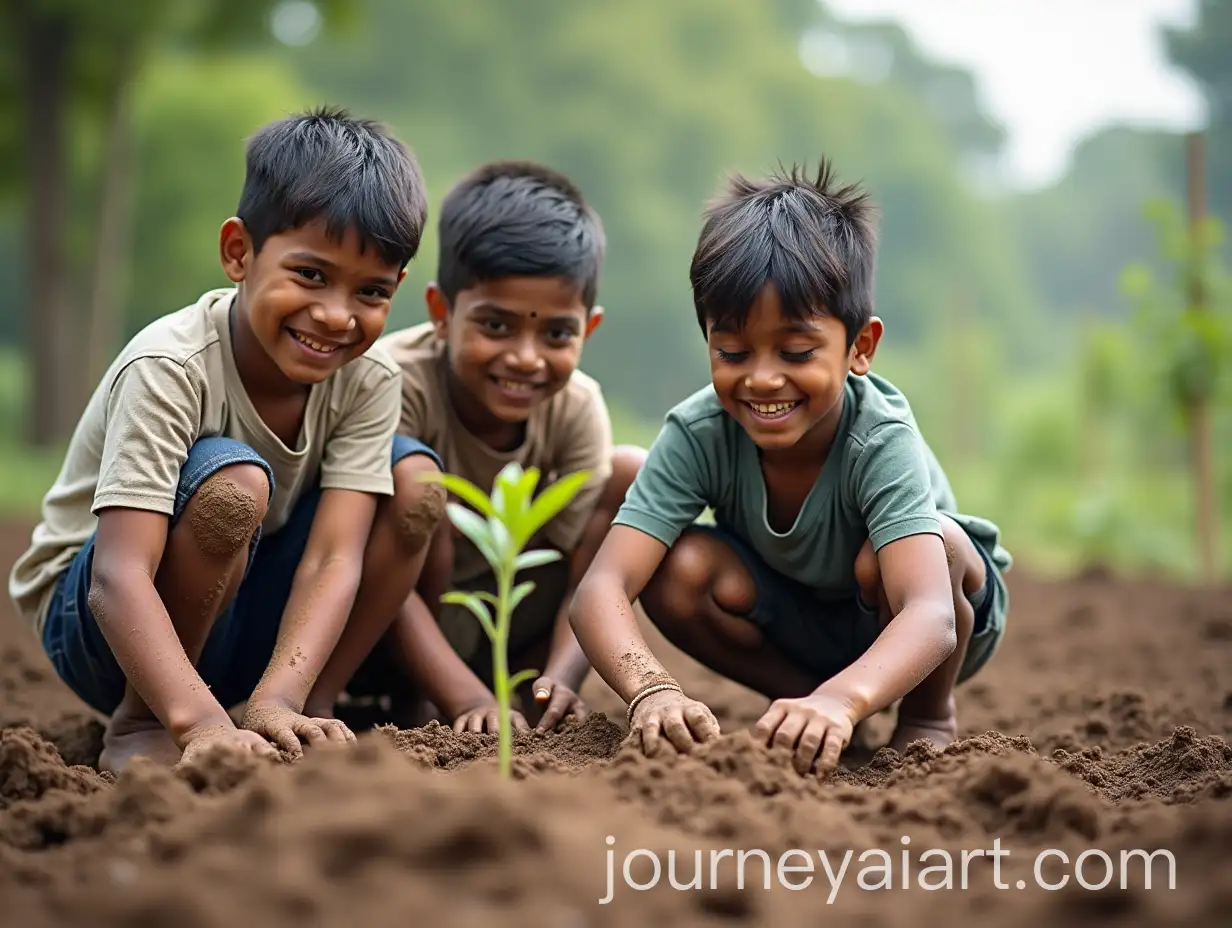 Indian-Children-and-Young-Adult-Enjoying-Outdoor-Learning-Activity-in-Mud