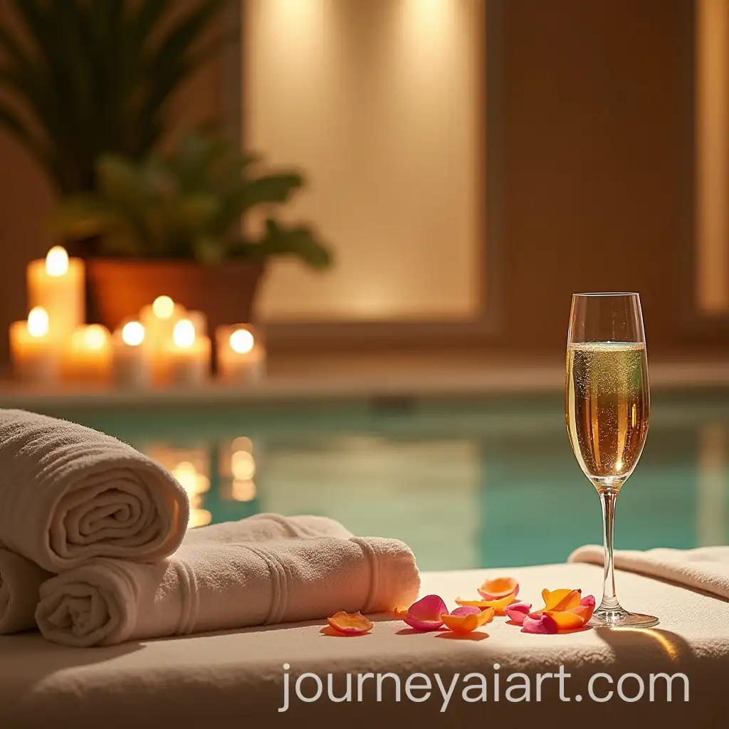 Serene-Spa-Setting-with-Champagne-Candles-and-Rolled-Towels