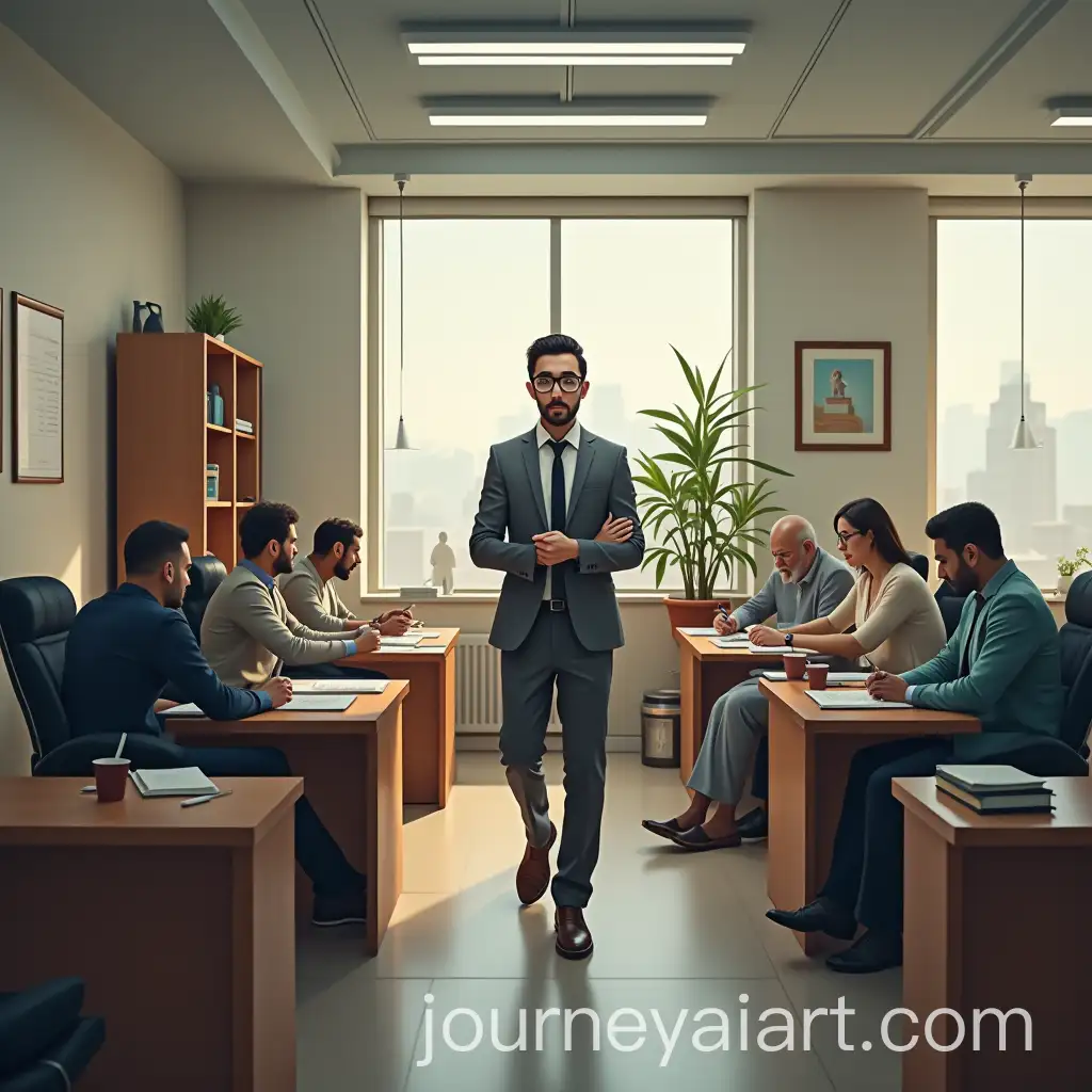 Employees-Collaborating-in-an-Office-with-Nervous-Newcomer-Introduction