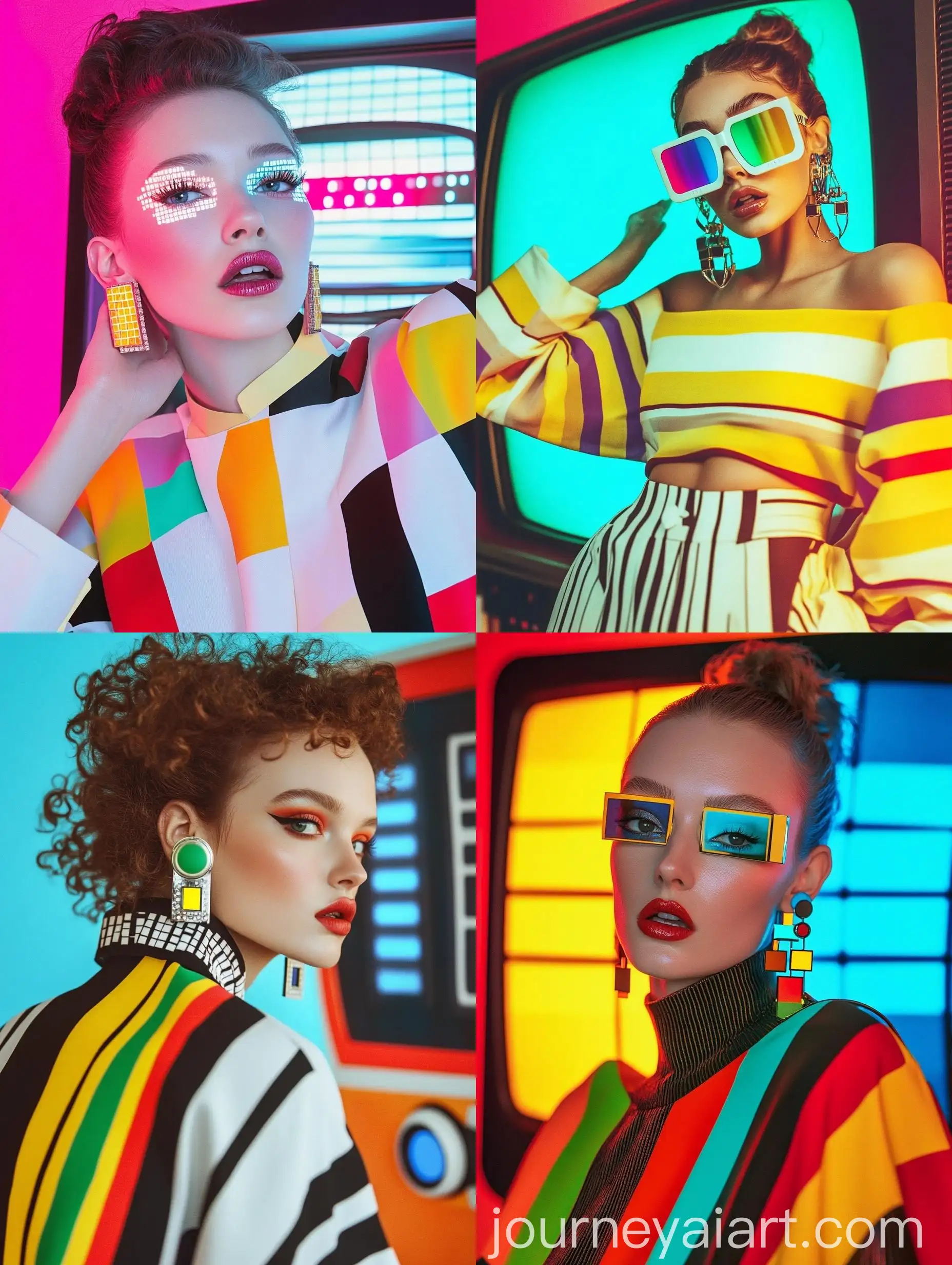 Modern-Woman-in-Edgy-Geometric-Outfit-with-Retro-TV-Test-Pattern-Colors