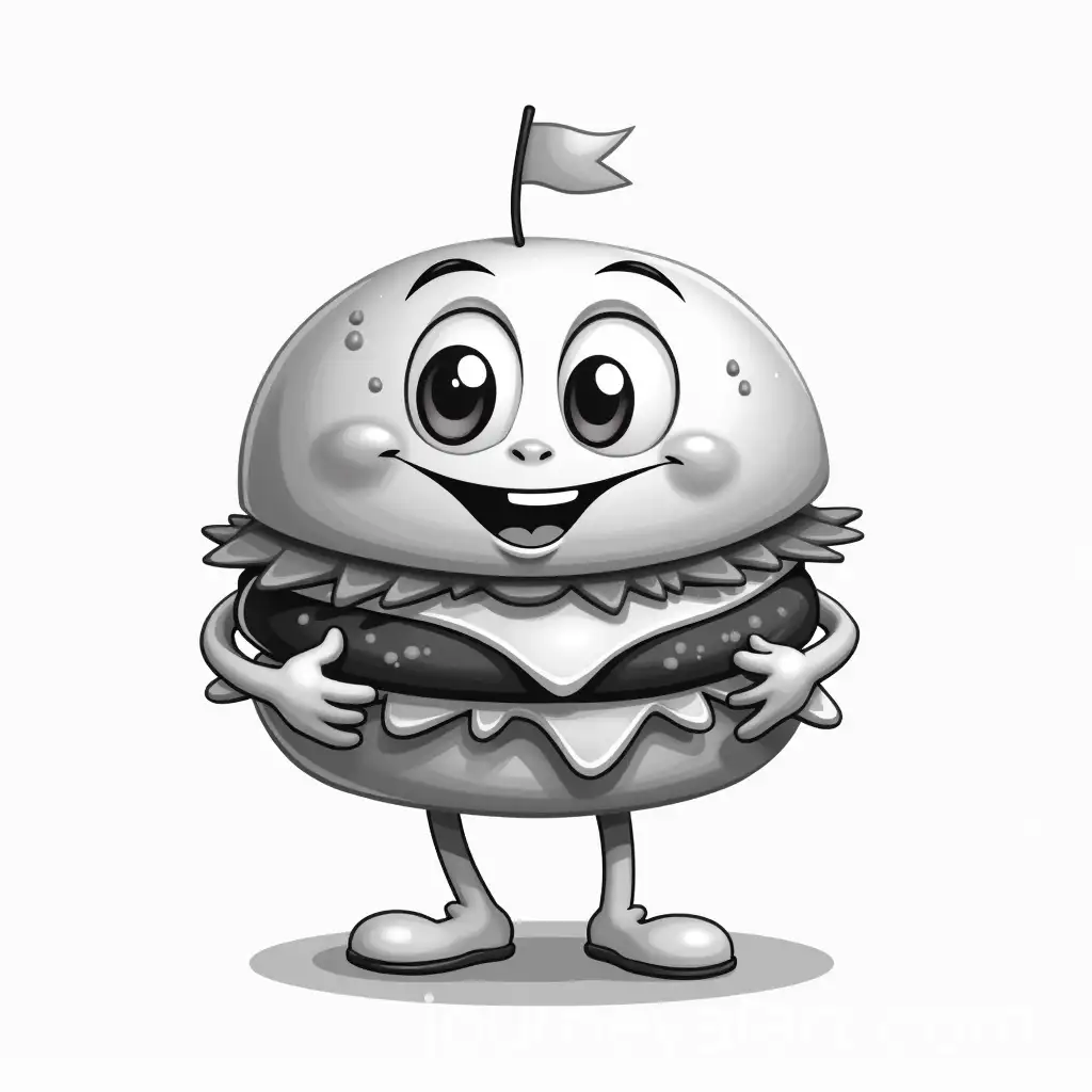 Humorous-Black-and-White-Burger-Cartoon-Character