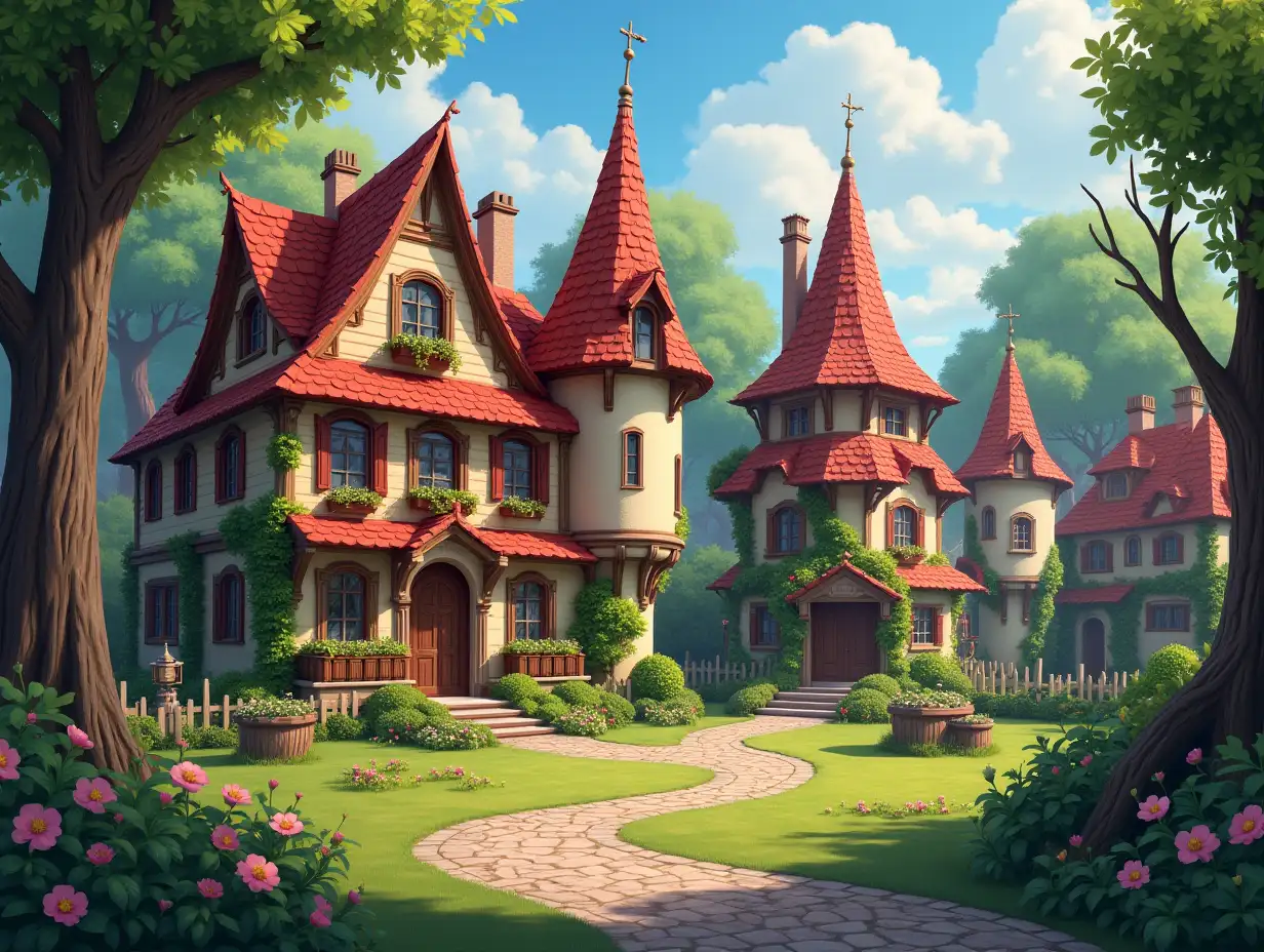 Cozy Fairy Tale town in Fantasy style | Premium AI image