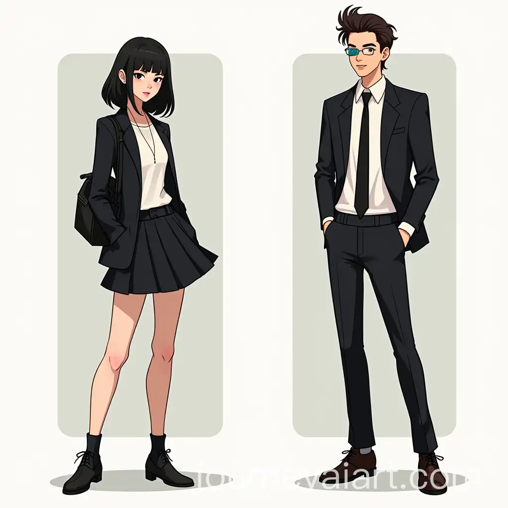 Modern-Goth-and-Suited-Character-Duo-in-Dynamic-Poses-with-Glitched-Effects