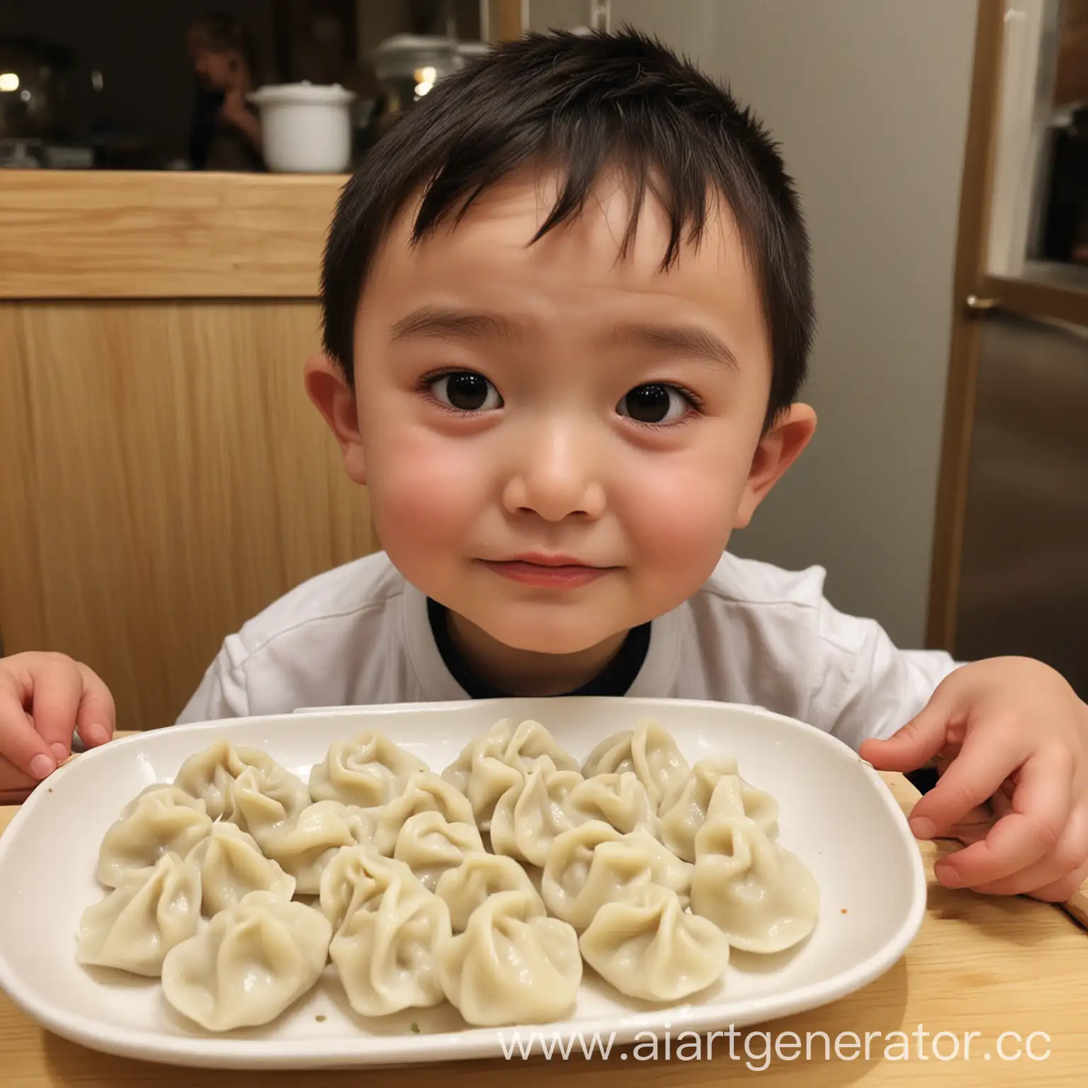 像饺子的小男孩