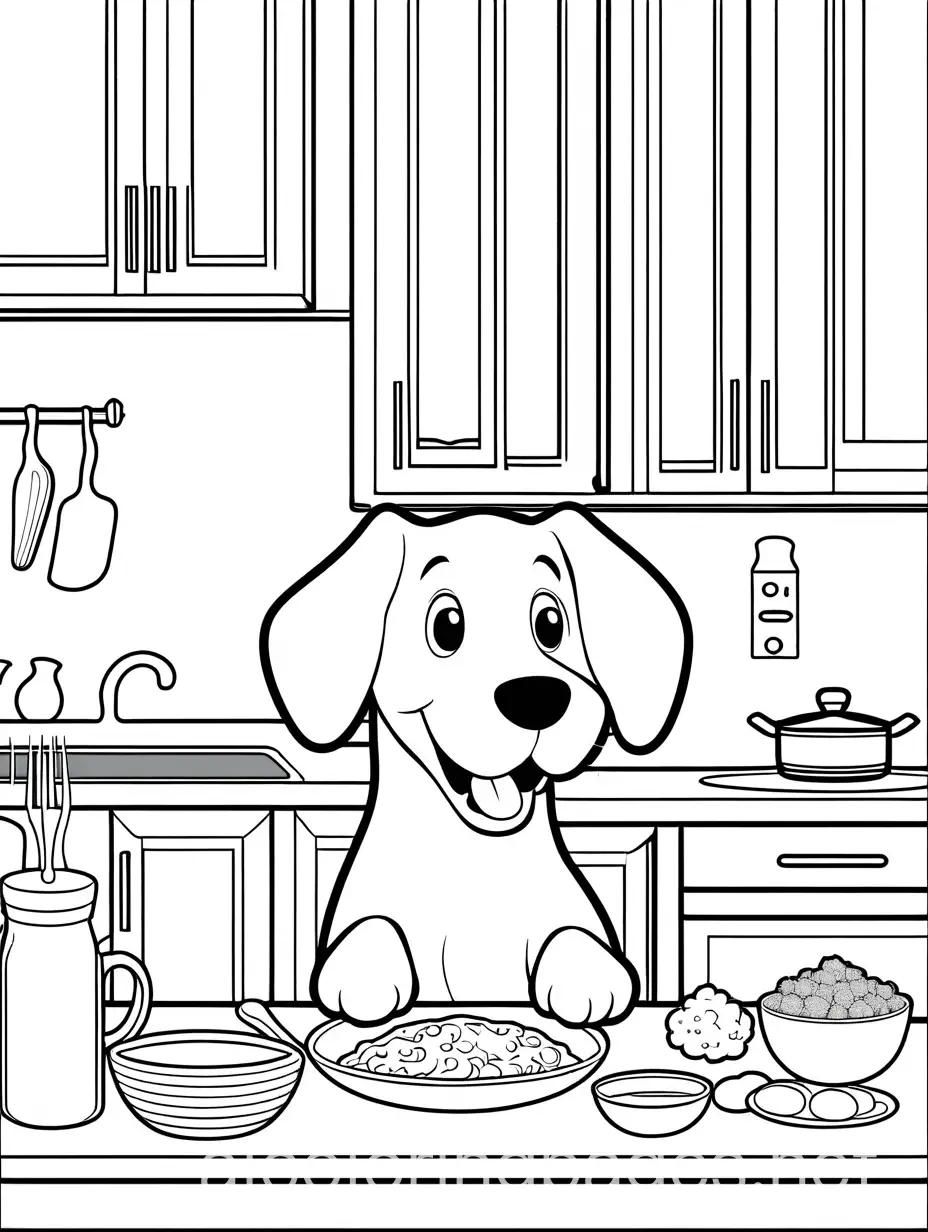 Cute-Dog-Begging-for-Food-in-Kitchen-Kids-Coloring-Page