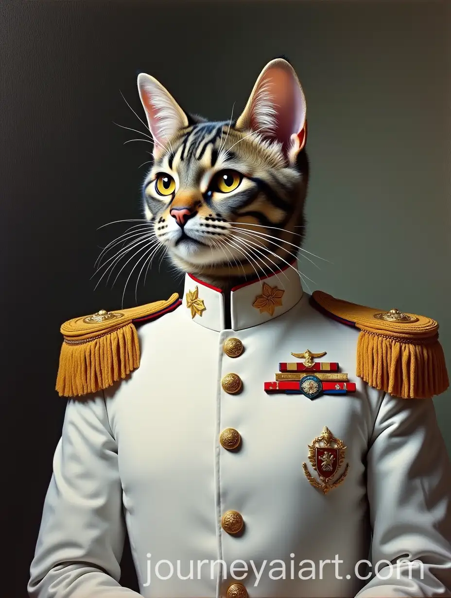 Anthropomorphic-Gray-Tabby-Cat-in-White-Ceremonial-Generals-Uniform-Portrait