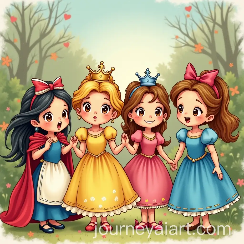 Four-Fairy-Tale-Princesses-in-Richard-Scarry-Art-Style