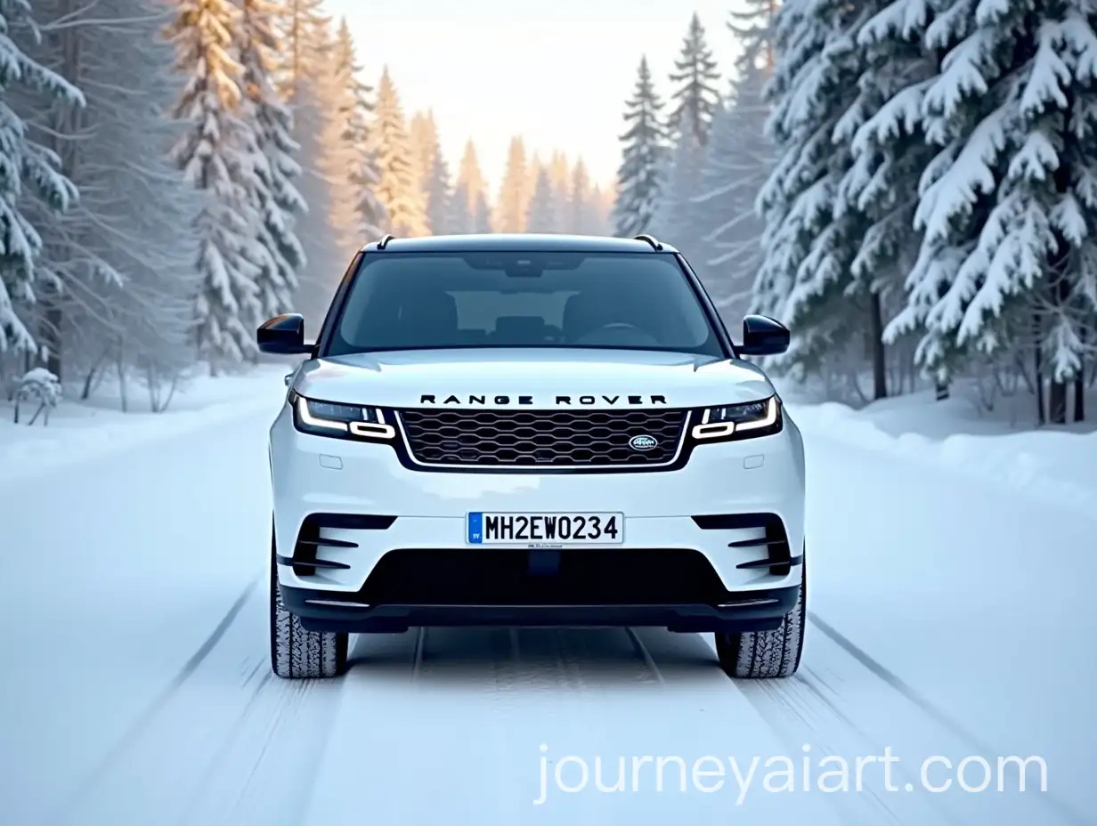 White-Range-Rover-Velar-Driving-on-Snowy-Road-in-Serene-Winter-Landscape