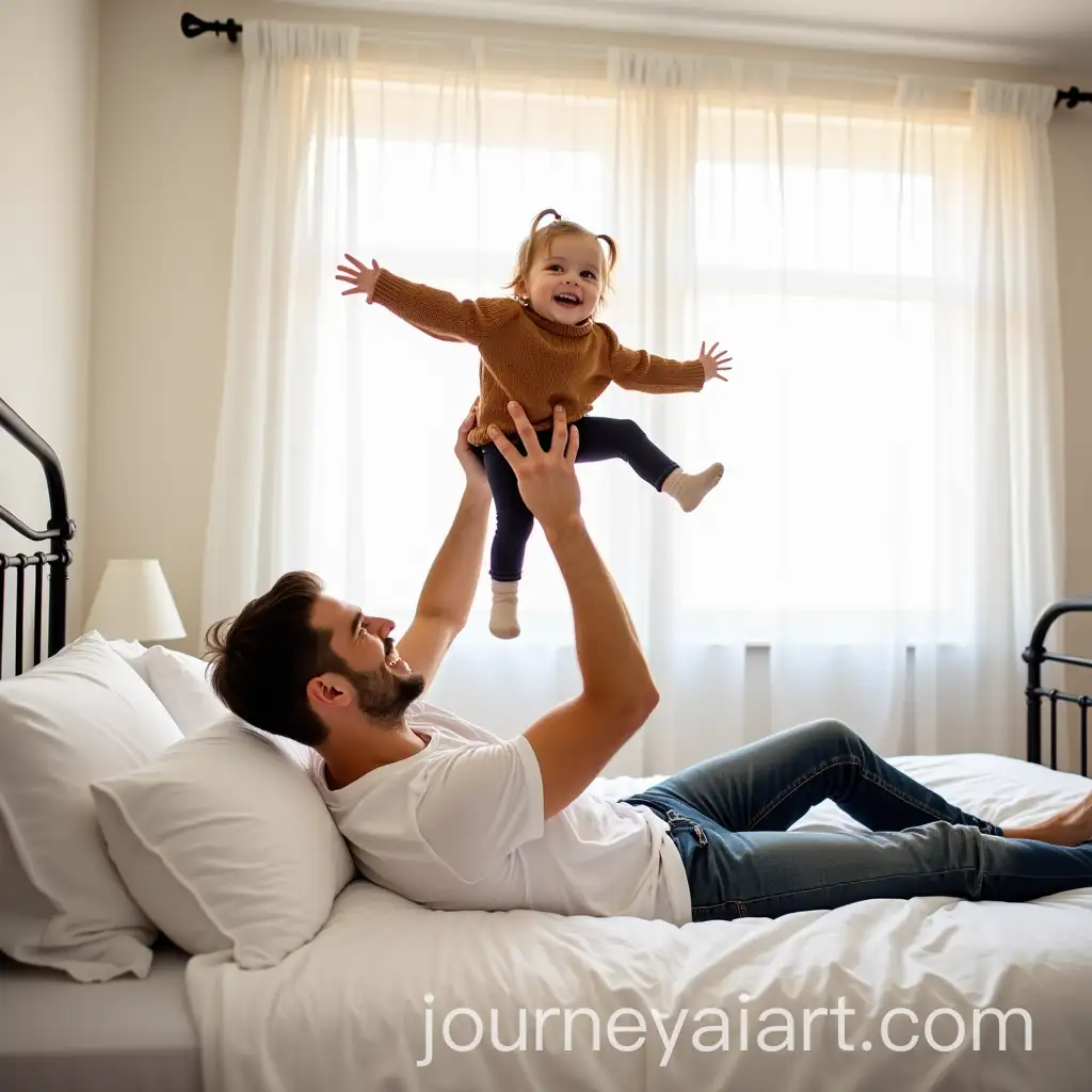 Father-and-Daughter-Playing-in-Cozy-Bedroom-with-Soft-Sunlight