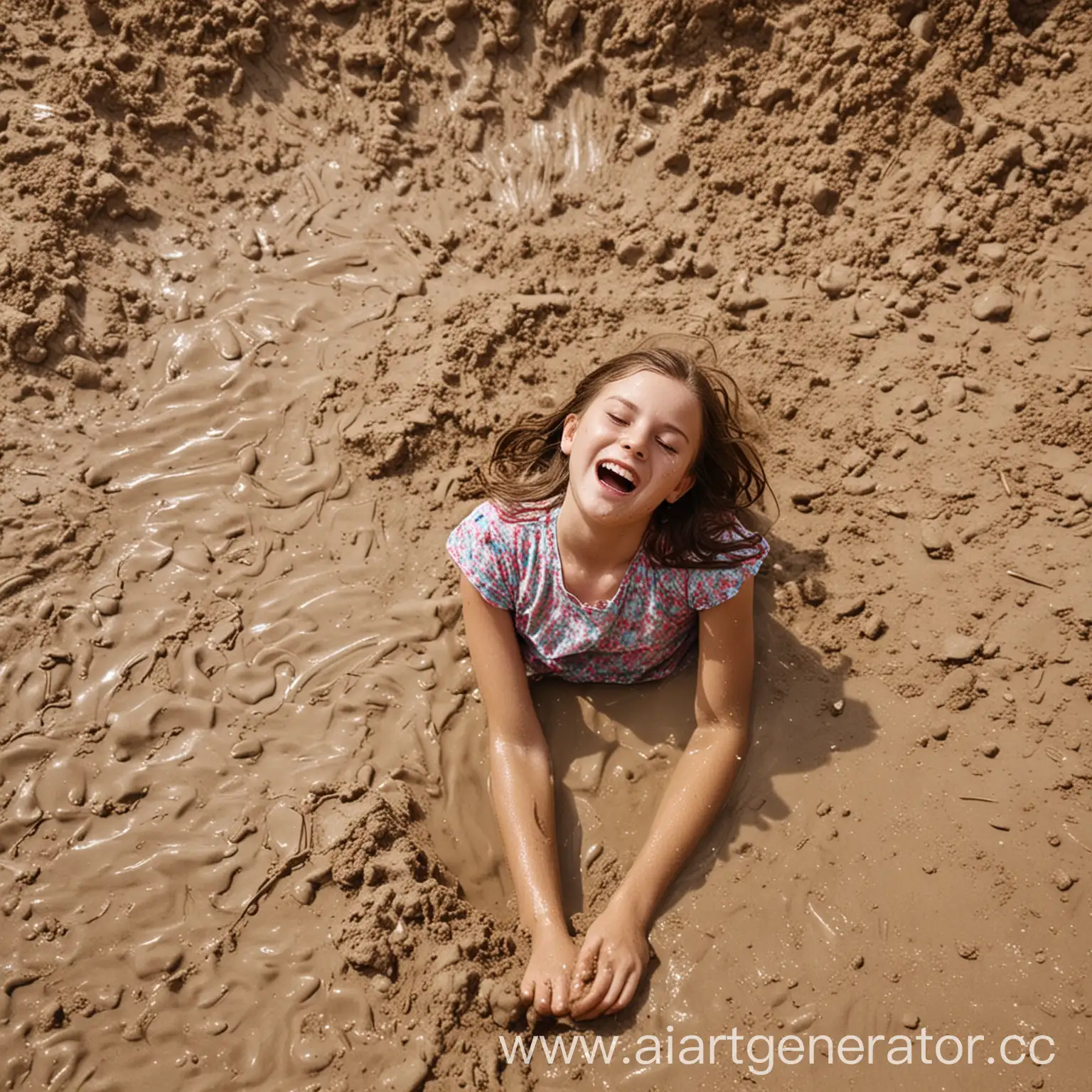 Girl sinking in quicksand 