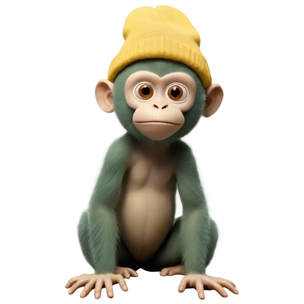 HighQuality-PNG-Image-of-a-Green-Monkey-with-a-Yellow-Beanie