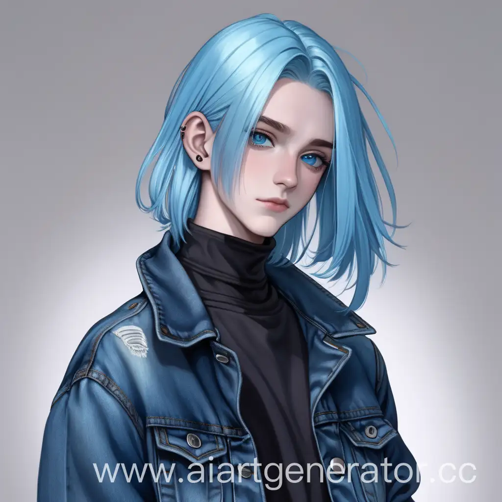 Androgynous-Person-with-Blue-Hair-in-Denim-Jacket-and-Gloves