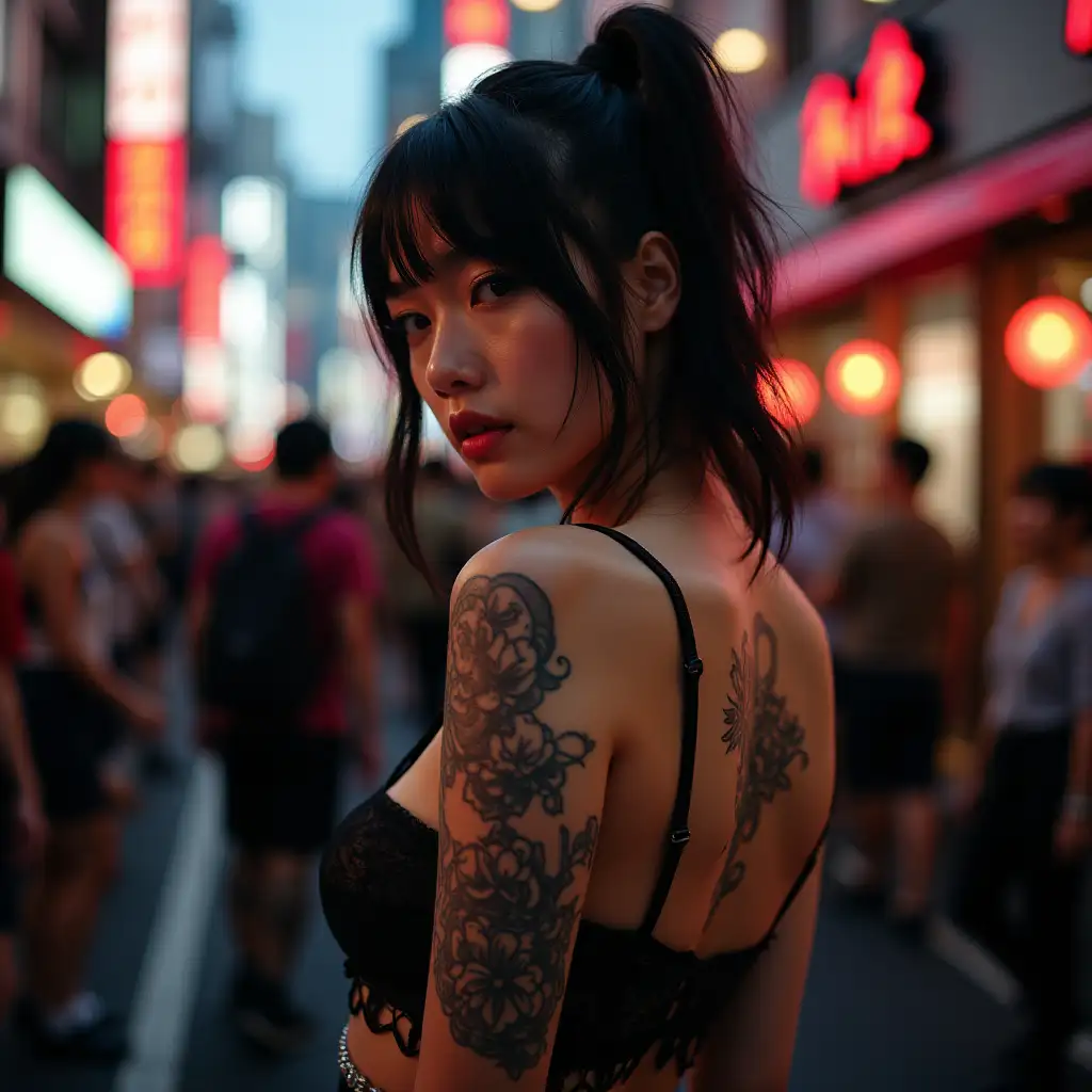 girls from Japan, tattooed, beautiful, in Shibuya, yakuza aura