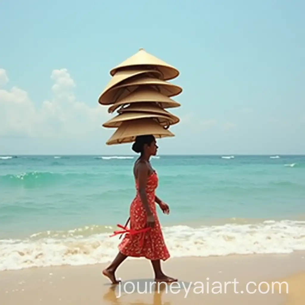 Indonesian-Lady-Selling-Traditional-Hats-on-Beach