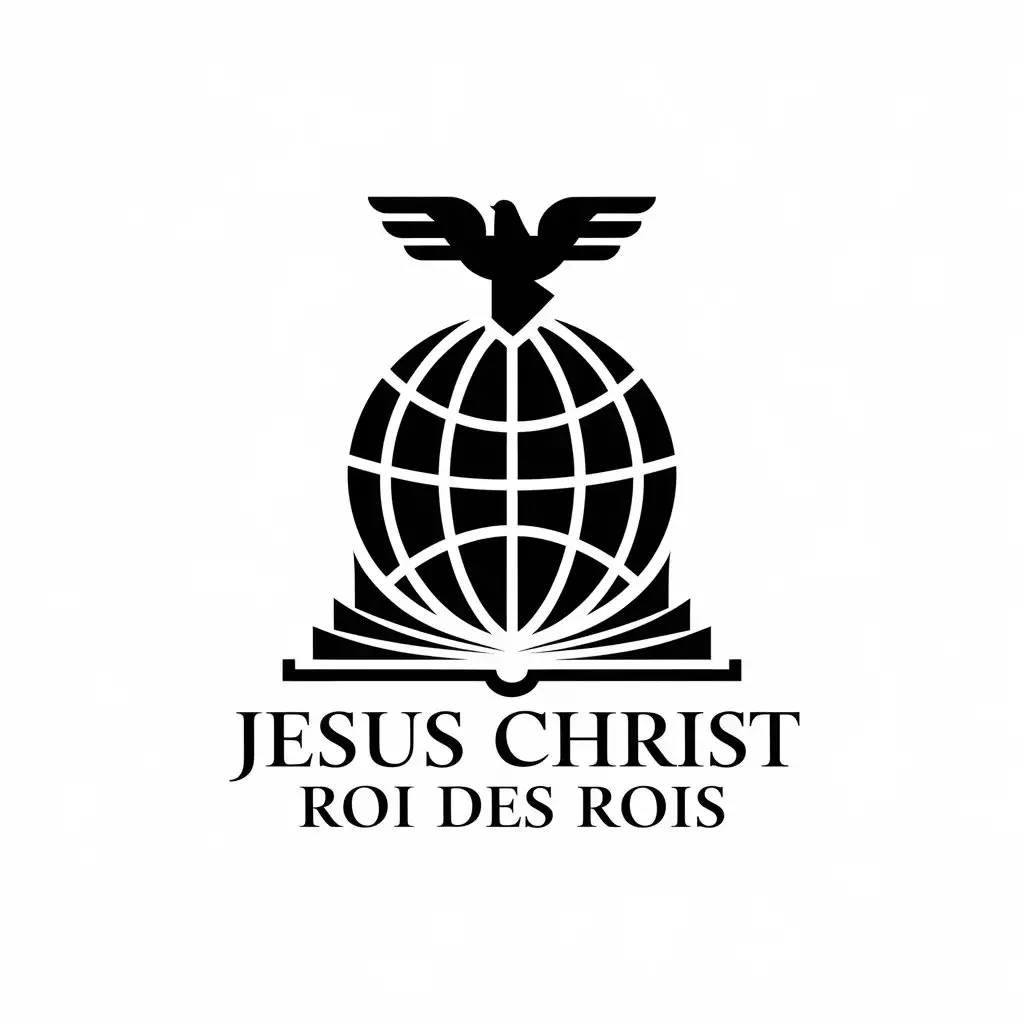 LOGO Design for Jesus Christ Roi des Rois Black Clean Modern with Dove Globe and Open Book Symbolism