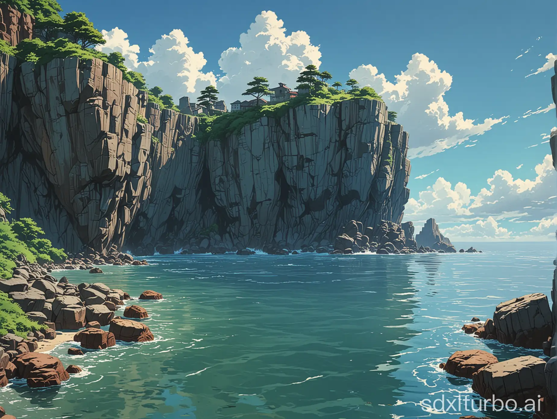 Studio-GhibliInspired-Outdoor-Scenery-with-Water-Rocks-and-Cliffs