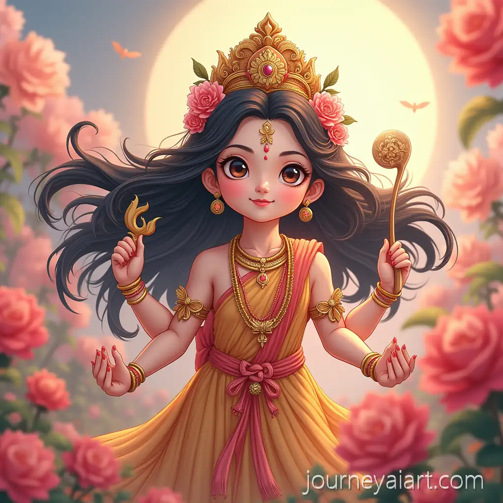 Anime-Style-Goddess-Durga-Surrounded-by-Vibrant-Flowers