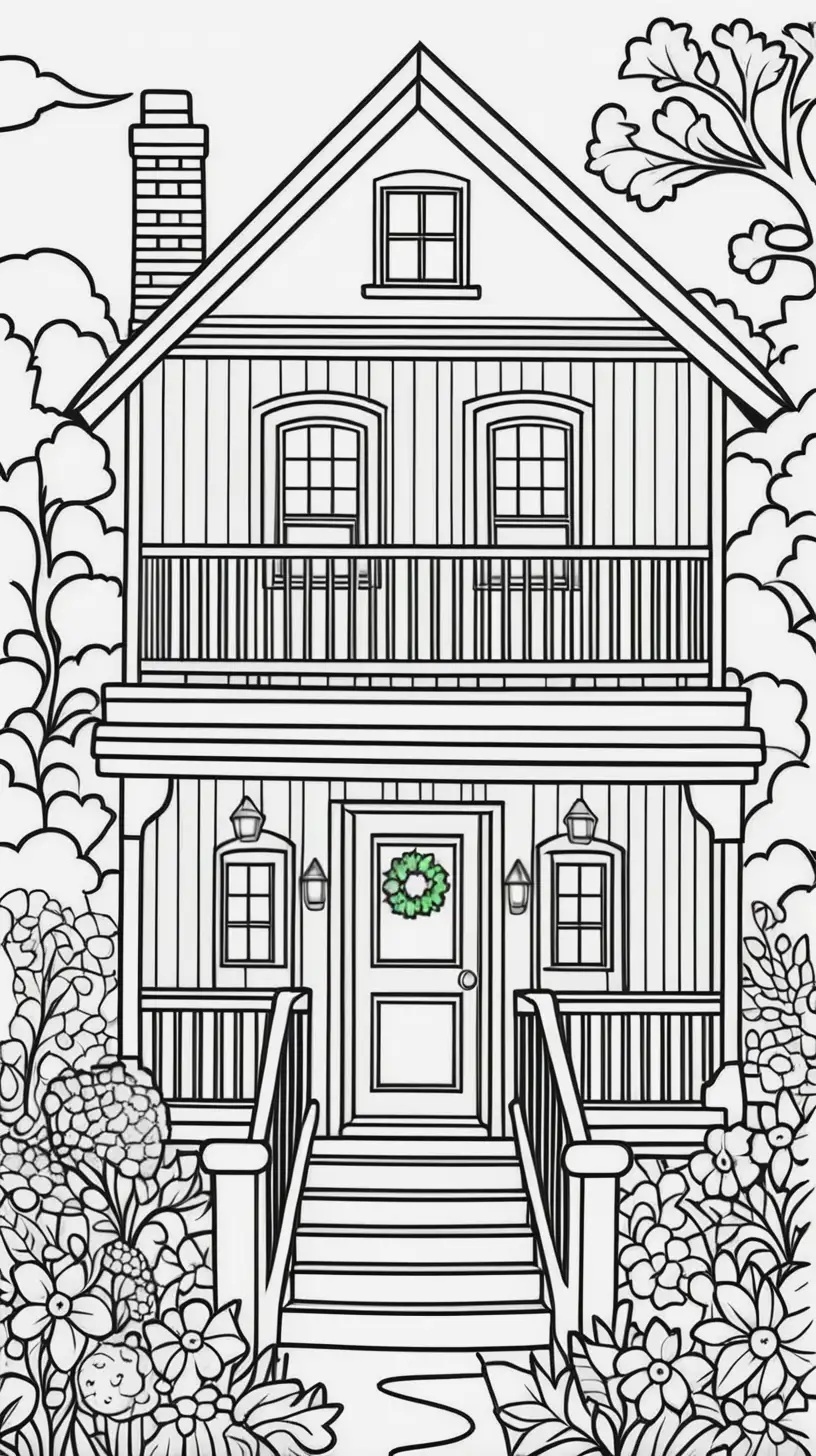 Simple Cottage Coloring Book Pages with Borders and Delicate Patterns