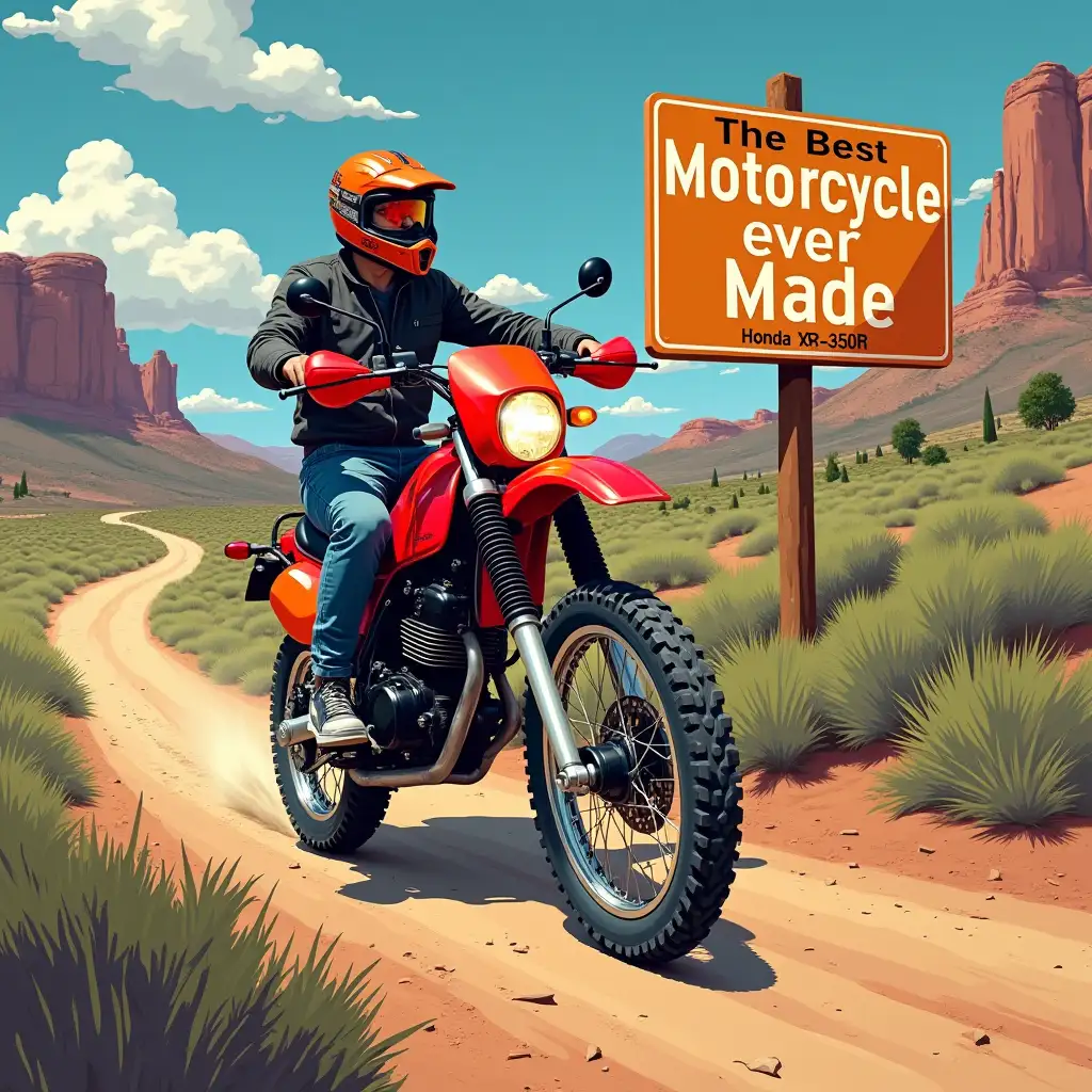 Colorful Poster of Honda XR350R Motorcycle Riding through New Mexico Mountains