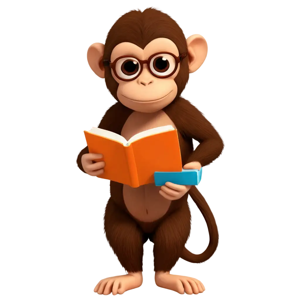 Cute-Monkey-Reading-a-Book-PNG-Image-for-Clear-and-Vibrant-Online-Presence