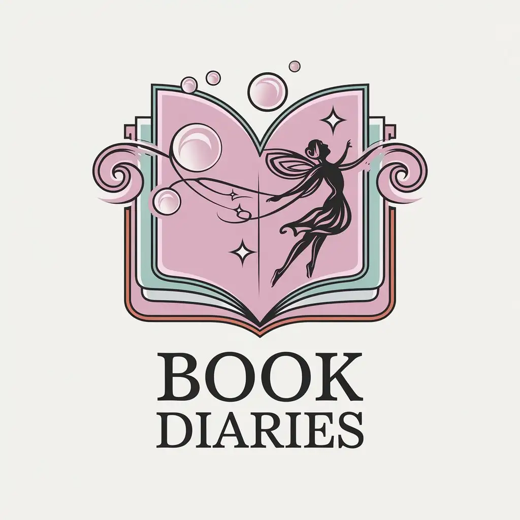 LOGO Design for Book Diaries Pastel Book with Fairy and Soap Bubbles Theme