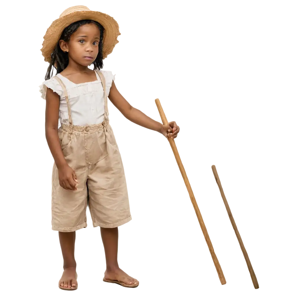 PNG-Image-Five-Year-Old-Girl-from-the-Caribbean-in-Vintage-Work-Clothes-and-Straw-Hat