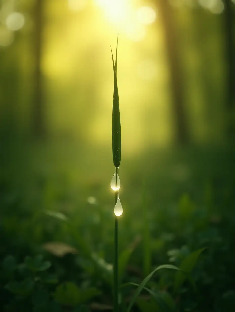 Delicate-Drops-of-Divine-Fluid-on-Reed-in-Sunlit-Forest