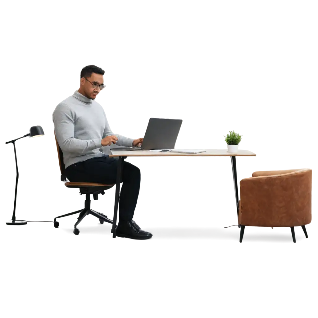 Man-Working-on-Home-Office-Aesthetic-PNG-Enhance-Your-Workspace-Design