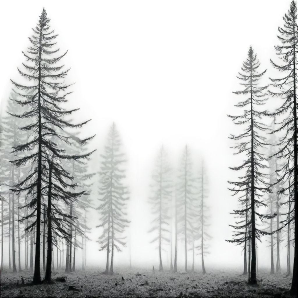 Gloomy-Spruce-Forest-with-Fog-PNG-Image-Capturing-Atmospheric-Depth-in-Black-and-White