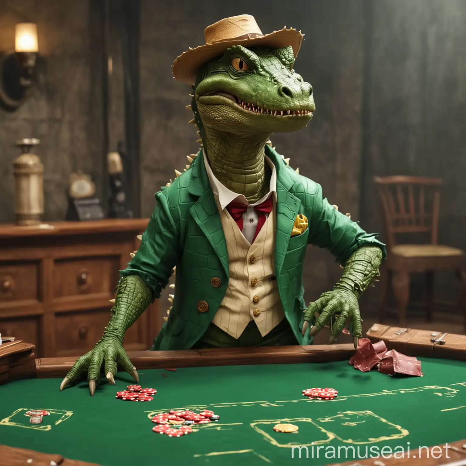 Animated Crocodile Playing Poker