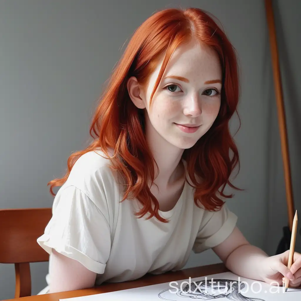 Young-Redhead-Woman-Artist-Enjoying-Drawing