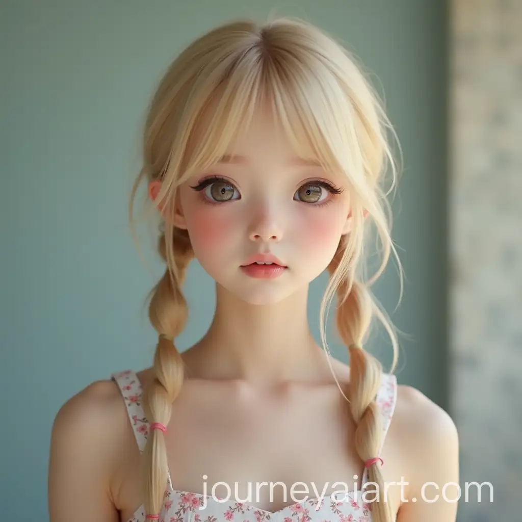 Portrait-of-a-Beautiful-Asian-Girl-with-Blonde-Pigtails-and-Cute-Hairstyle