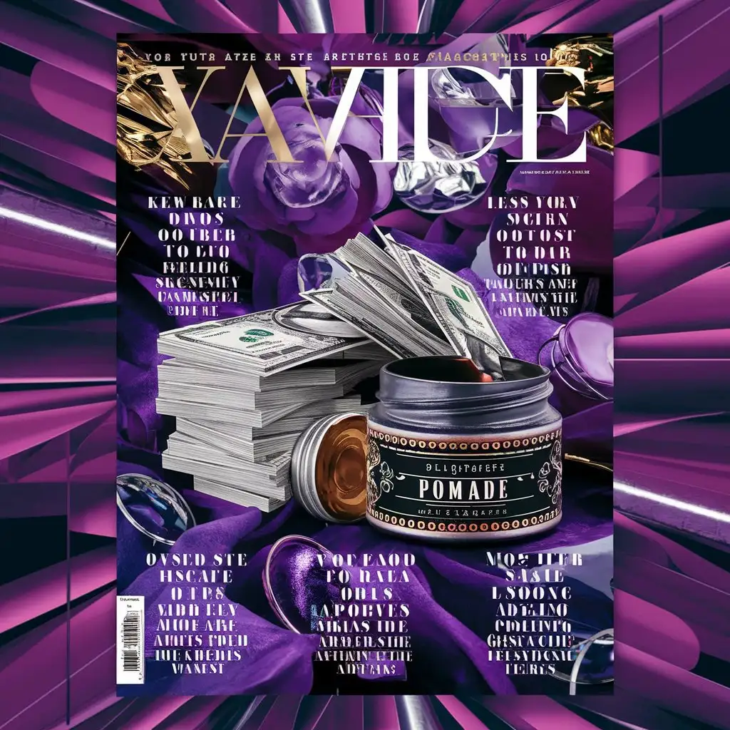 Magazine-Cover-with-Purple-Background-and-Money-Lipsticks-and-Inscriptions