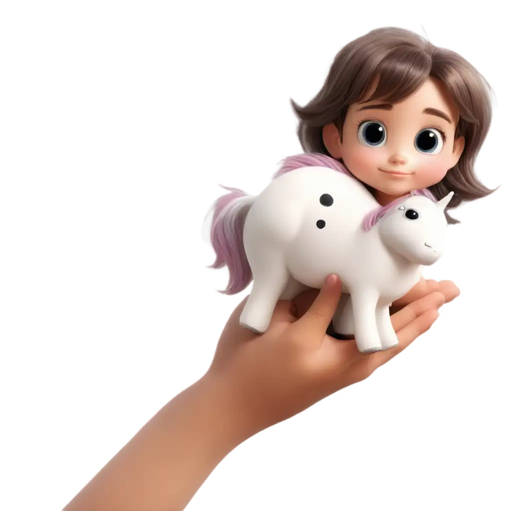 Adorable-PNG-Image-Tiny-Little-Comic-Girl-with-a-Fluffy-Unicorn