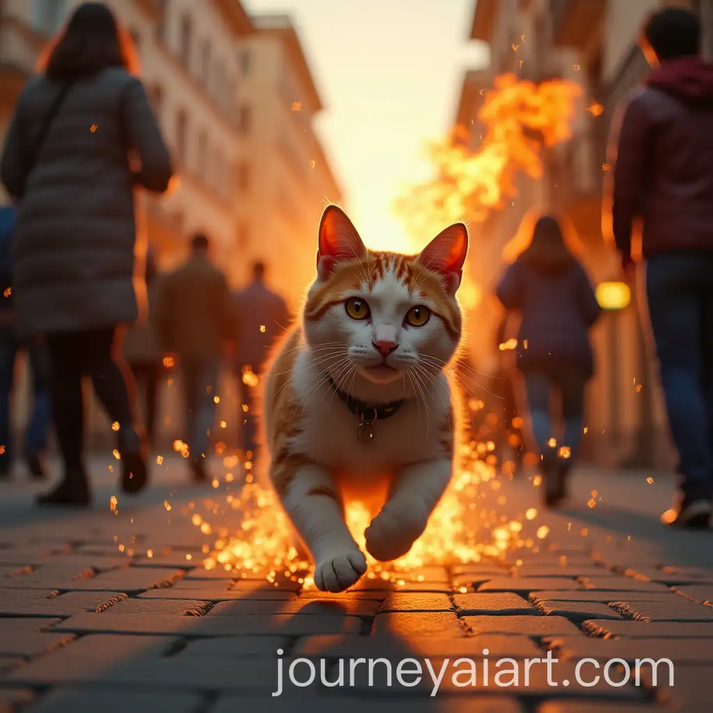 Cat-Chasing-Fire-Through-City-Streets-Among-People