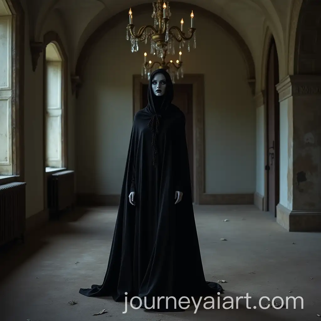 Faceless-Black-Doll-in-Abandoned-Castle-with-Chandeliers